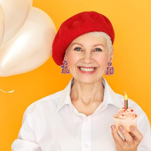 Women’s 70th Birthday Large Beaded Dangle Statement Earrings (NEW & SO CUTE!) - Picture 6 of 7